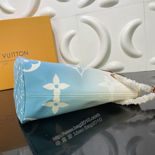 LV專櫃新款女包 路易威登Neverfull中號Tote包 漸變藍彩色 M45678 LV新款購物袋  ydh4252
